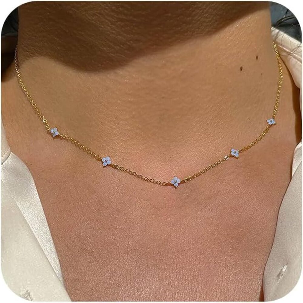 Gold Silver Necklace Dainty 14K Gift Choker Flower CZ Jewelry for Women